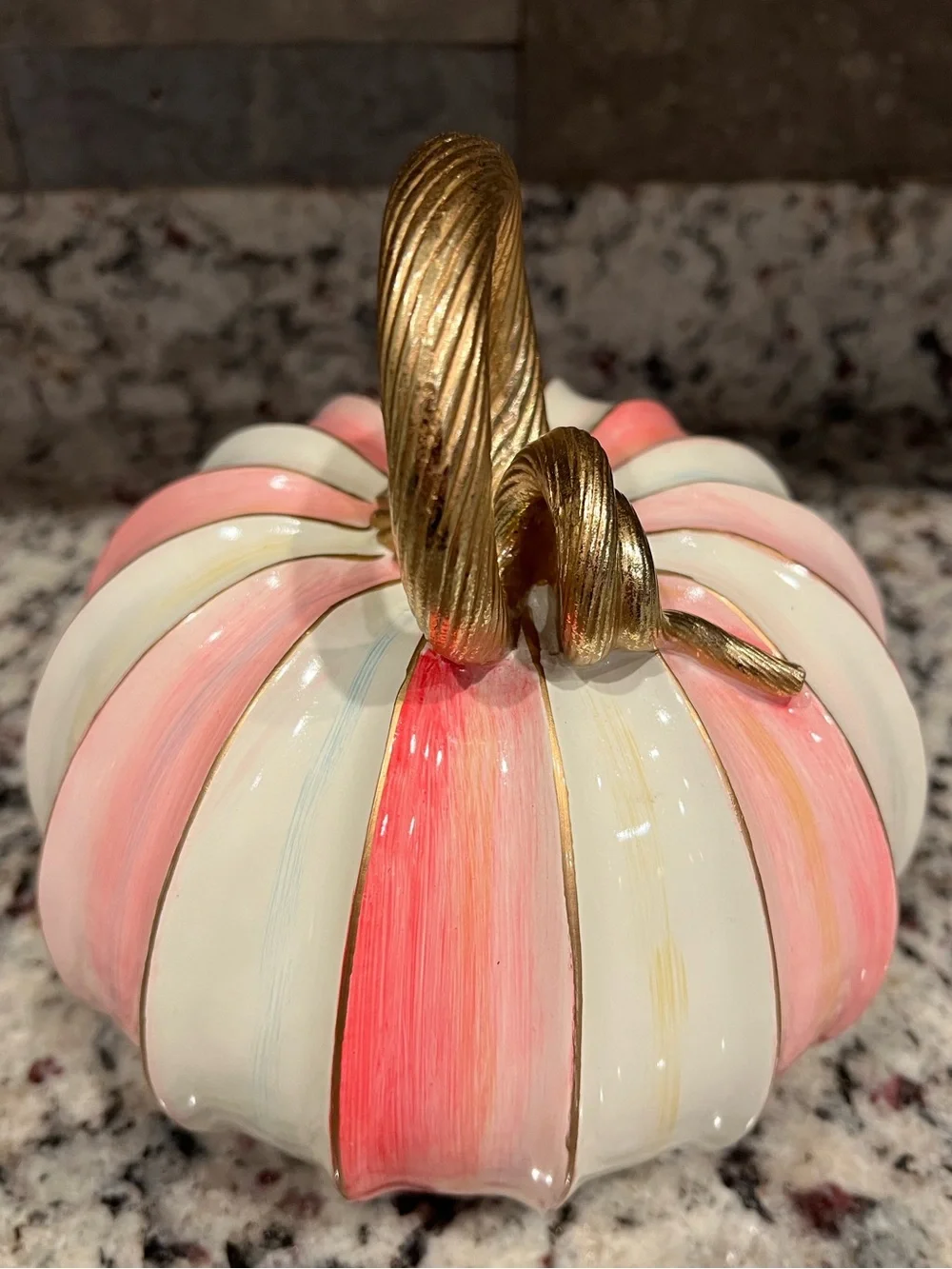MacKenzie-Childs Elegant Pink Stripe Pumpkin. 8” W & 8” H. Like new condition! - Picture 5 of 9